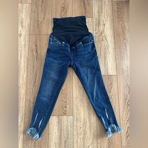 KanCan Dark Blue Maternity Skinny Jeans with Black Waist Panel